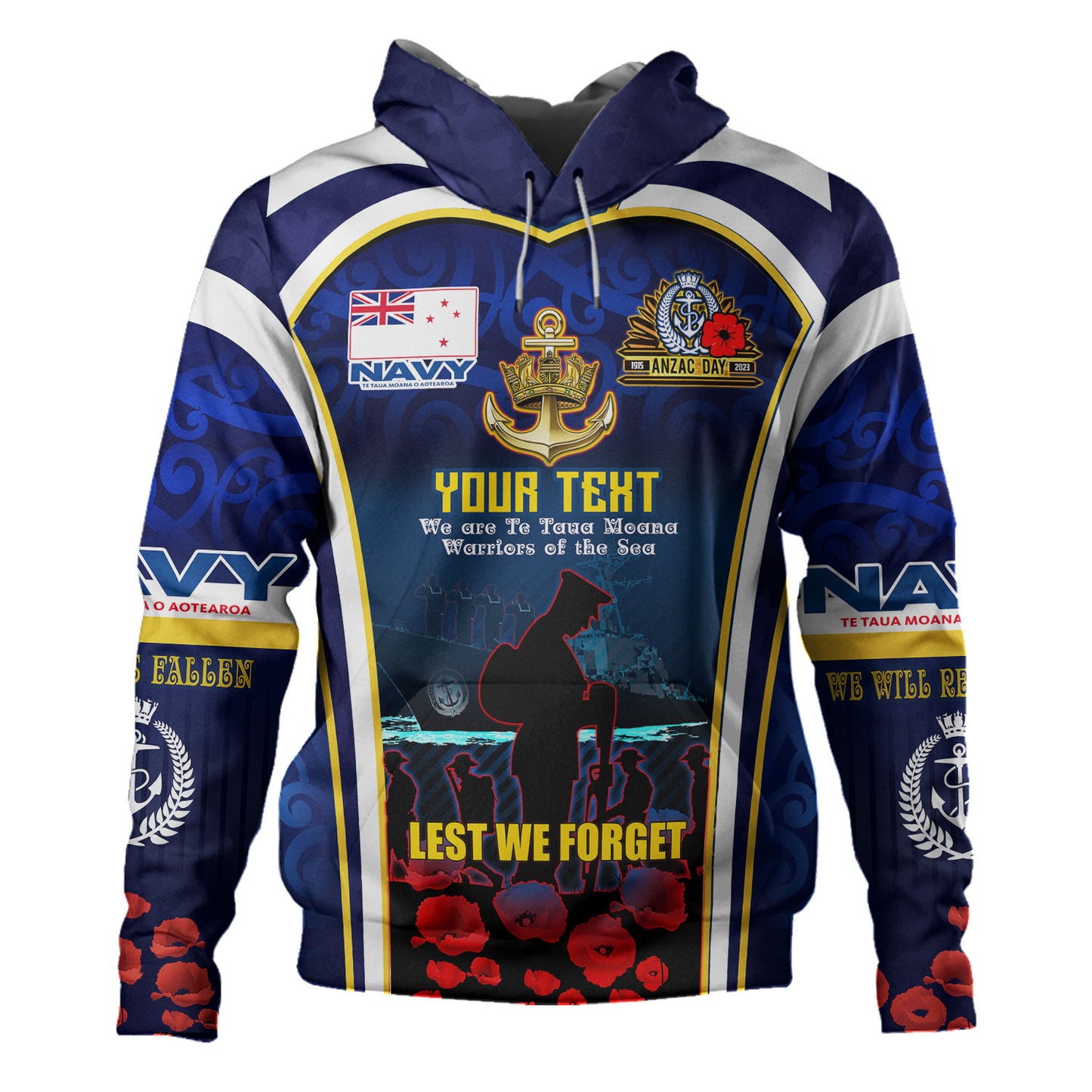 New Zealand Hoodie Custom Anzac Day Royal New Zealand Navy Te Taua Moana o Aotearoa