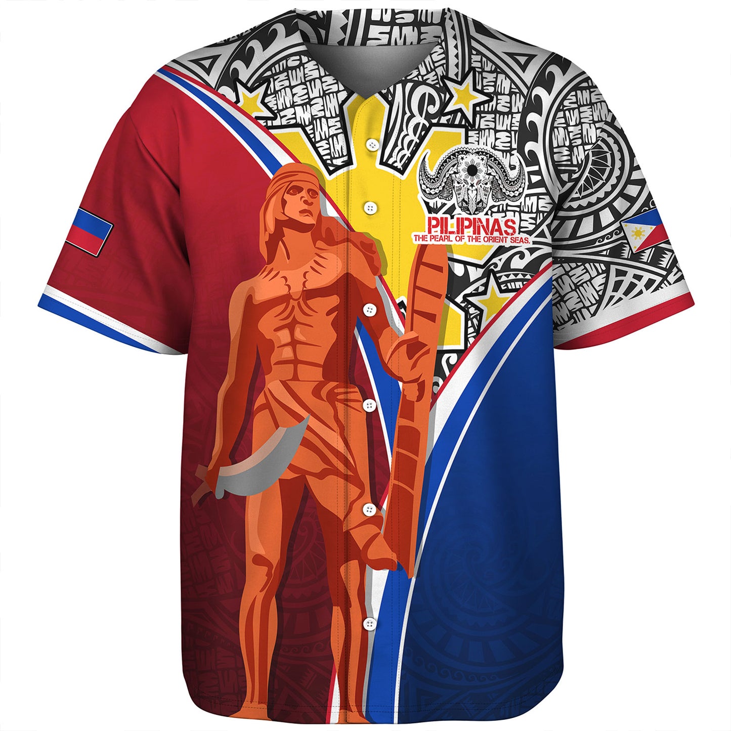 Philippines Filipinos Baseball Shirt Philippines Lapu Lapu With Tribal Kalabaw And Sun