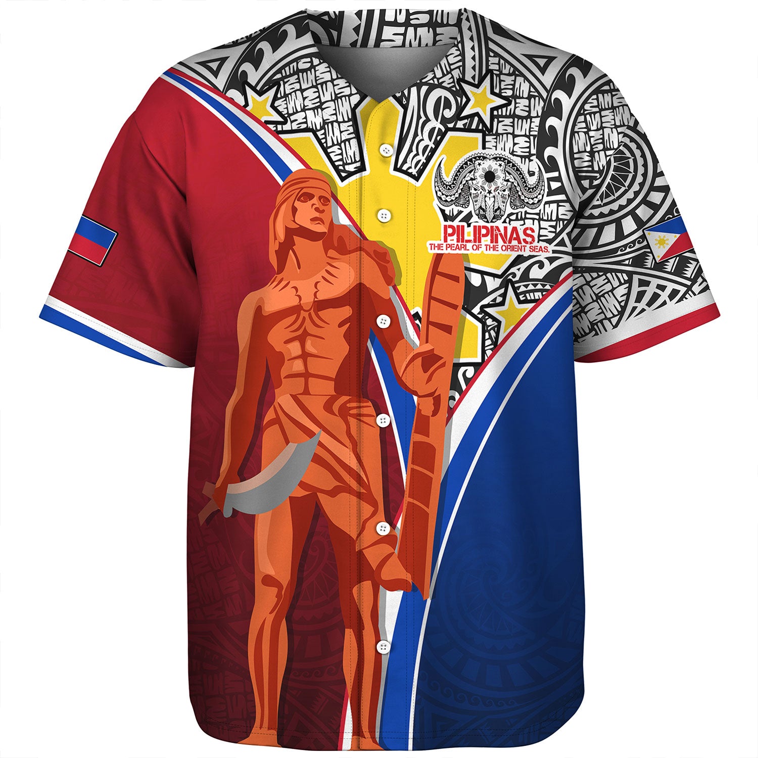 Philippines Filipinos Baseball Shirt Philippines Lapu Lapu With Tribal Kalabaw And Sun
