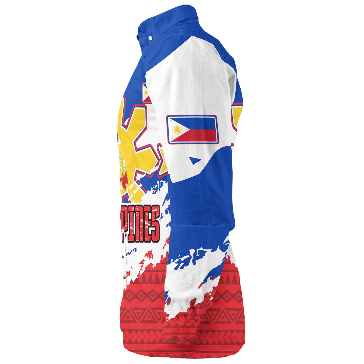 Philippines Filipinos Long Sleeve Shirt Custom Filipino Sun 3 Stars Bicolor Flag Tribal Grunge Style