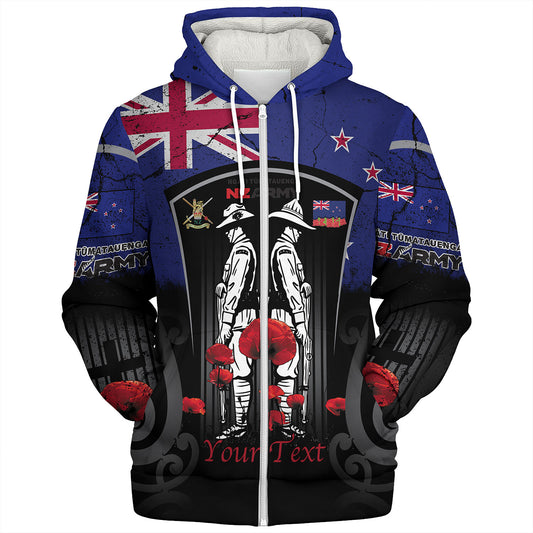 New Zealand Sherpa Hoodie Custom New Zealand Anzac Day With Poppy Flowers And Traditional Maori Patterns