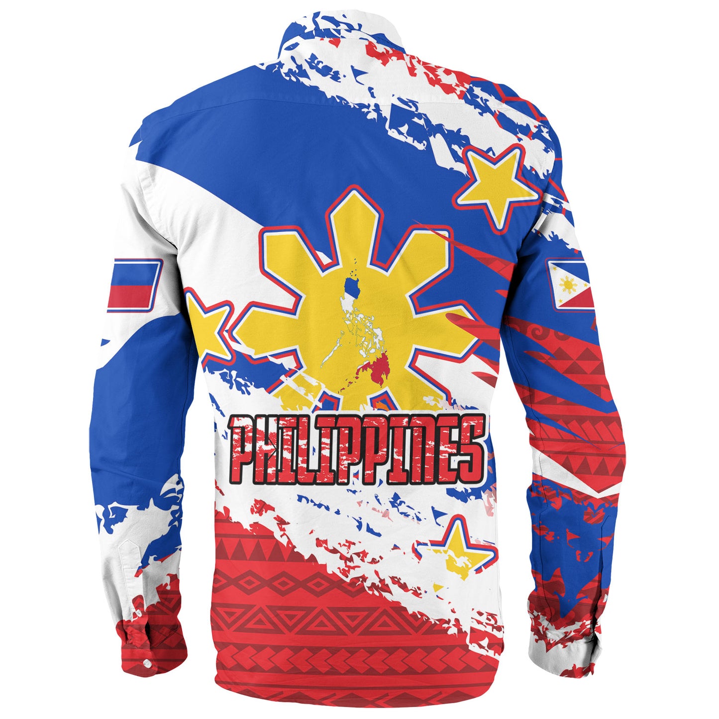 Philippines Filipinos Long Sleeve Shirt Custom Filipino Sun 3 Stars Bicolor Flag Tribal Grunge Style
