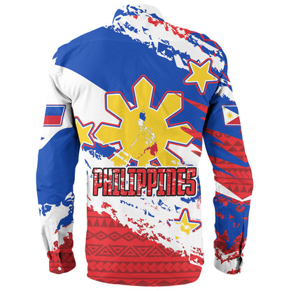 Philippines Filipinos Long Sleeve Shirt Custom Filipino Sun 3 Stars Bicolor Flag Tribal Grunge Style