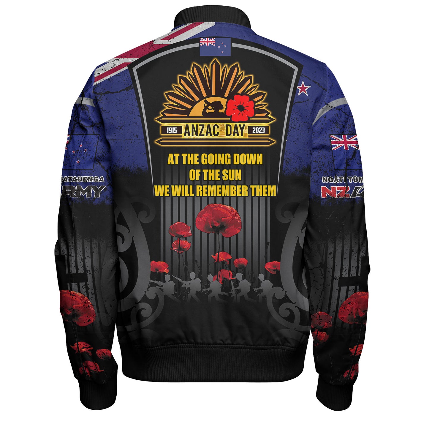 New Zealand Bomber Jacket Custom New Zealand Anzac Day With Poppy Flowers And Traditional Maori Patterns