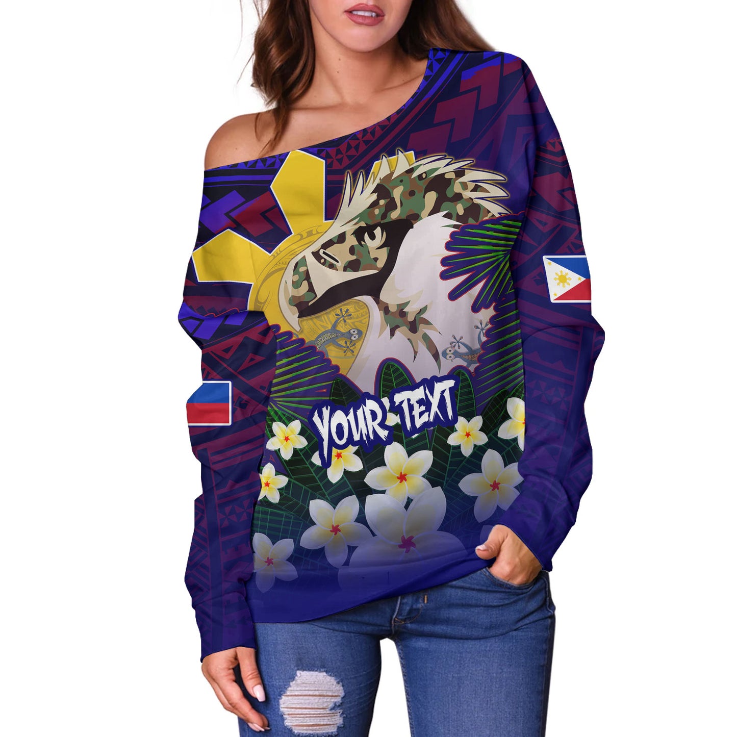 Philippines Filipinos Off Shoulder Sweatshirt Custom Philippine Sun And Eagles Summer Vibes