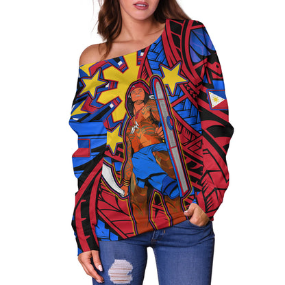 Philippines Off Shoulder Sweatshirt Custom Lapu-Lapu The Legendary Filipino Hero