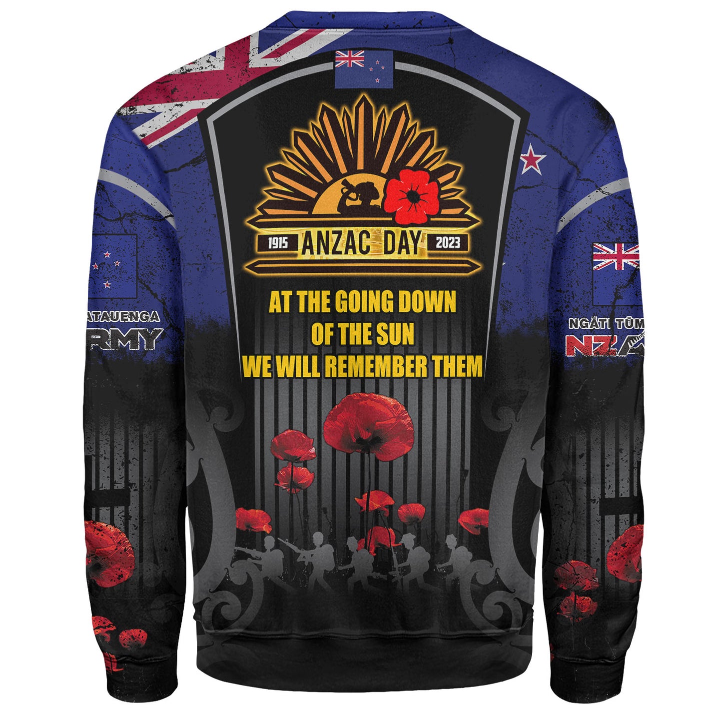 New Zealand Sweatshirt Custom New Zealand Anzac Day With Poppy Flowers And Traditional Maori Patterns