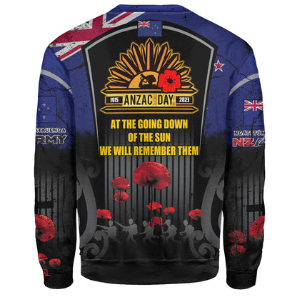 New Zealand Sweatshirt Custom New Zealand Anzac Day With Poppy Flowers And Traditional Maori Patterns