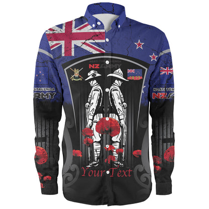 New Zealand Long Sleeve Shirt Custom New Zealand Anzac Day With Poppy Flowers And Traditional Maori Patterns