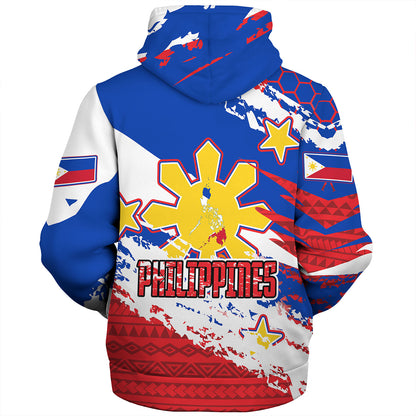 Philippines Filipinos Sherpa Hoodie Custom Filipino Sun 3 Stars Bicolor Flag Tribal Grunge Style