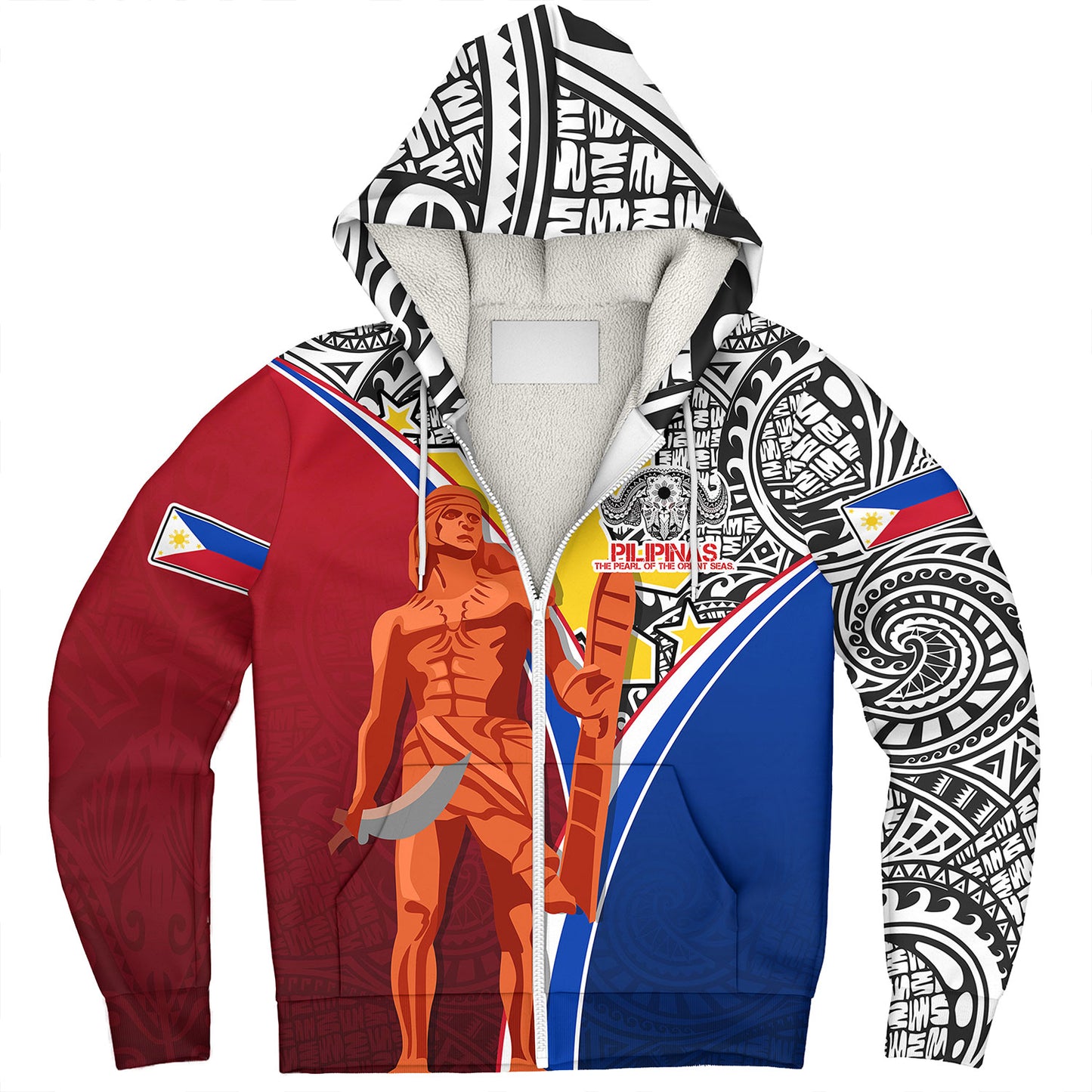 Philippines Filipinos Sherpa Hoodie Philippines Lapu Lapu With Tribal Kalabaw And Sun