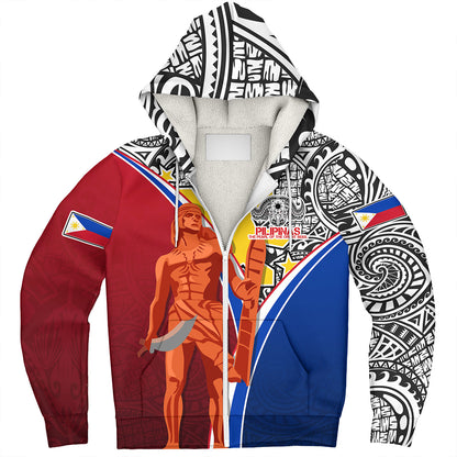 Philippines Filipinos Sherpa Hoodie Philippines Lapu Lapu With Tribal Kalabaw And Sun