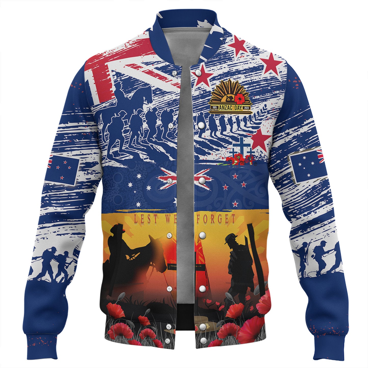 New Zealand Baseball Jacket New Zealand And Australian Army Corps ANZAC Day Commemoration