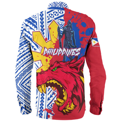 Philippines Filipinos Long Sleeve Shirt Custom Lapu-Lapu And The Wolf Tribal Polynesian Style