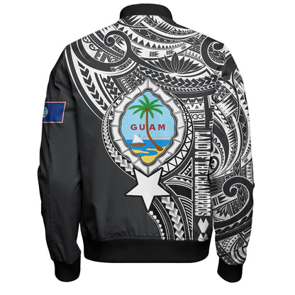 Guam Bomber Jacket Custom Guam Coat Of Arms Polynesian Half Body Tattoo Black Style
