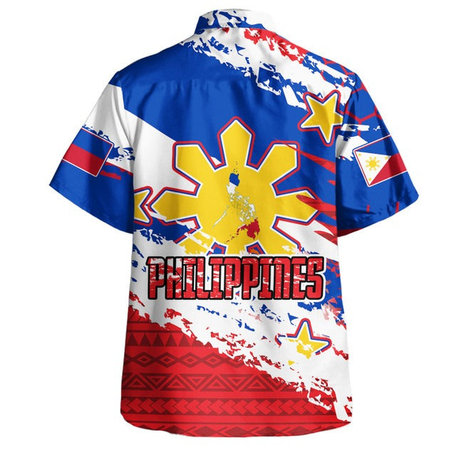 Philippines Filipinos Hawaiian Shirt Custom Filipino Sun 3 Stars Bicolor Flag Tribal Grunge Style