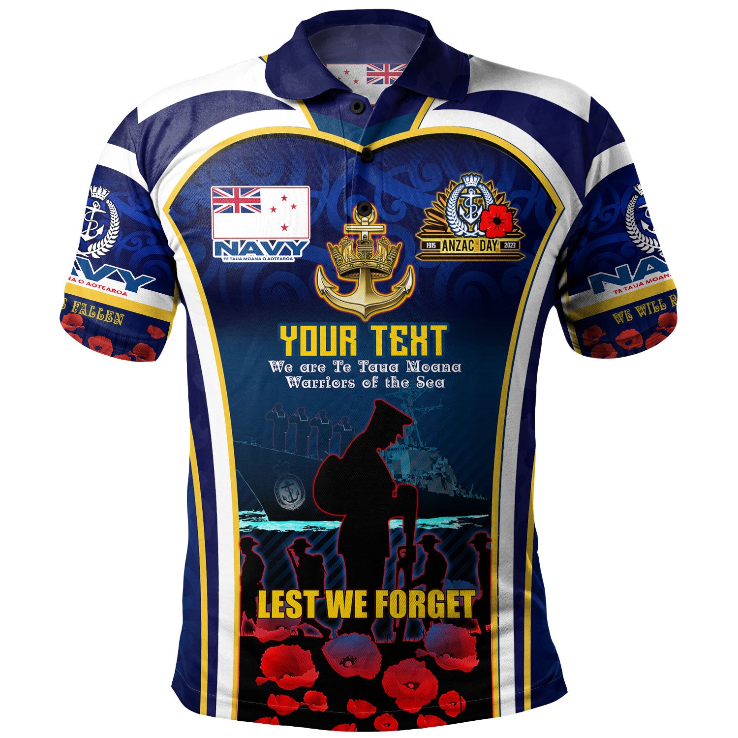New Zealand Polo Shirt Custom Anzac Day Royal New Zealand Navy Te Taua Moana o Aotearoa