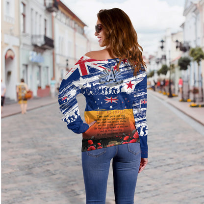 New Zealand Off Shoulder Sweatshirt New Zealand And Australian Army Corps ANZAC Day Commemoration