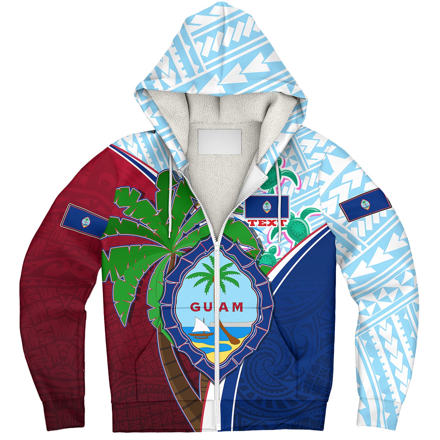 Guam Sherpa Hoodie Custom Guam Chamorro Coconut Tree of Life Polynesian Tribal Pride