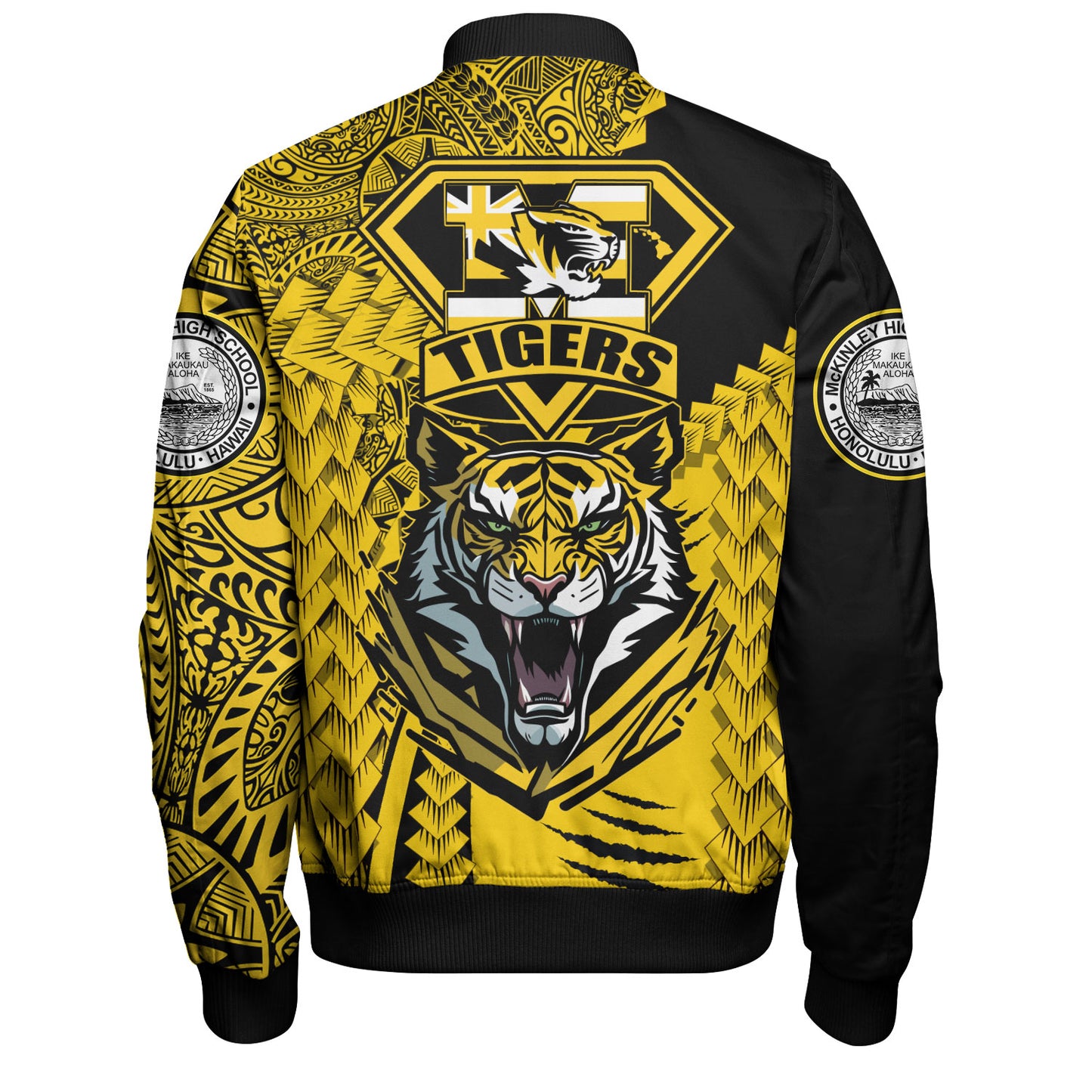 Hawaii Bomber Jacket Custom McKinley High School Tigers Black and Gold Polynesian Style