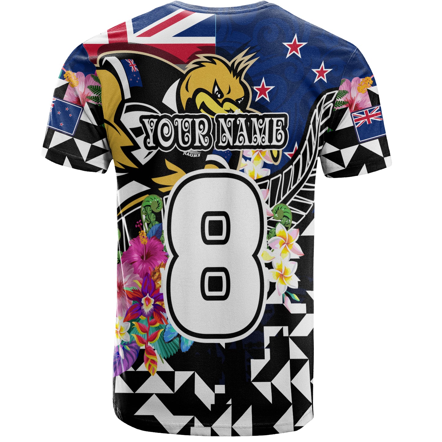 New Zealand T-Shirt Custom Maori Kiwis Rugby Silver Fern Black Hexagon Tropical Jersey