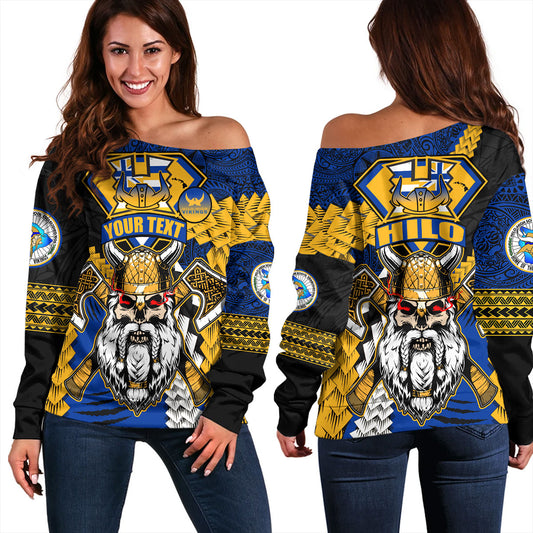 Hawaii Off Shoulder Sweatshirt Custom Hilo High School Home Of The Vikings Polynesian Style