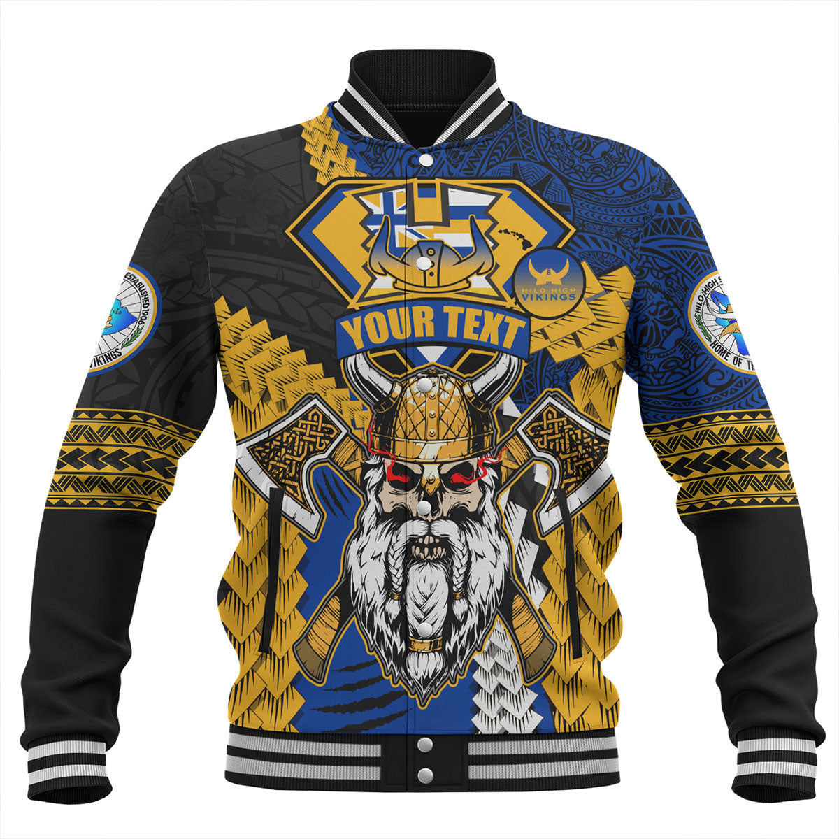 Hawaii Baseball Jacket Custom Hilo High School Home Of The Vikings Polynesian Style