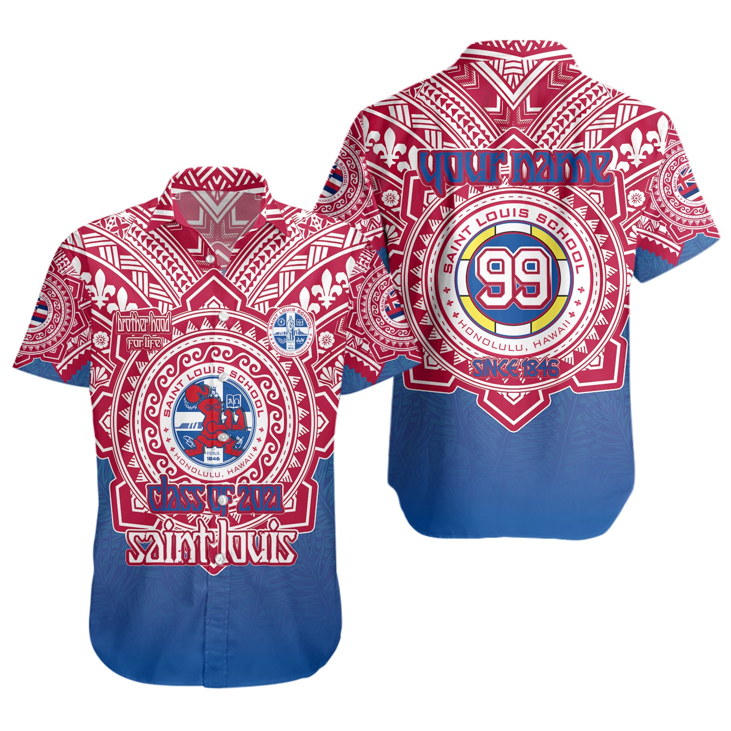 Hawaii Short Sleeve Shirt Custom Saint Louis School Memor et Fidelis Brother Hood For Life Tribal Style