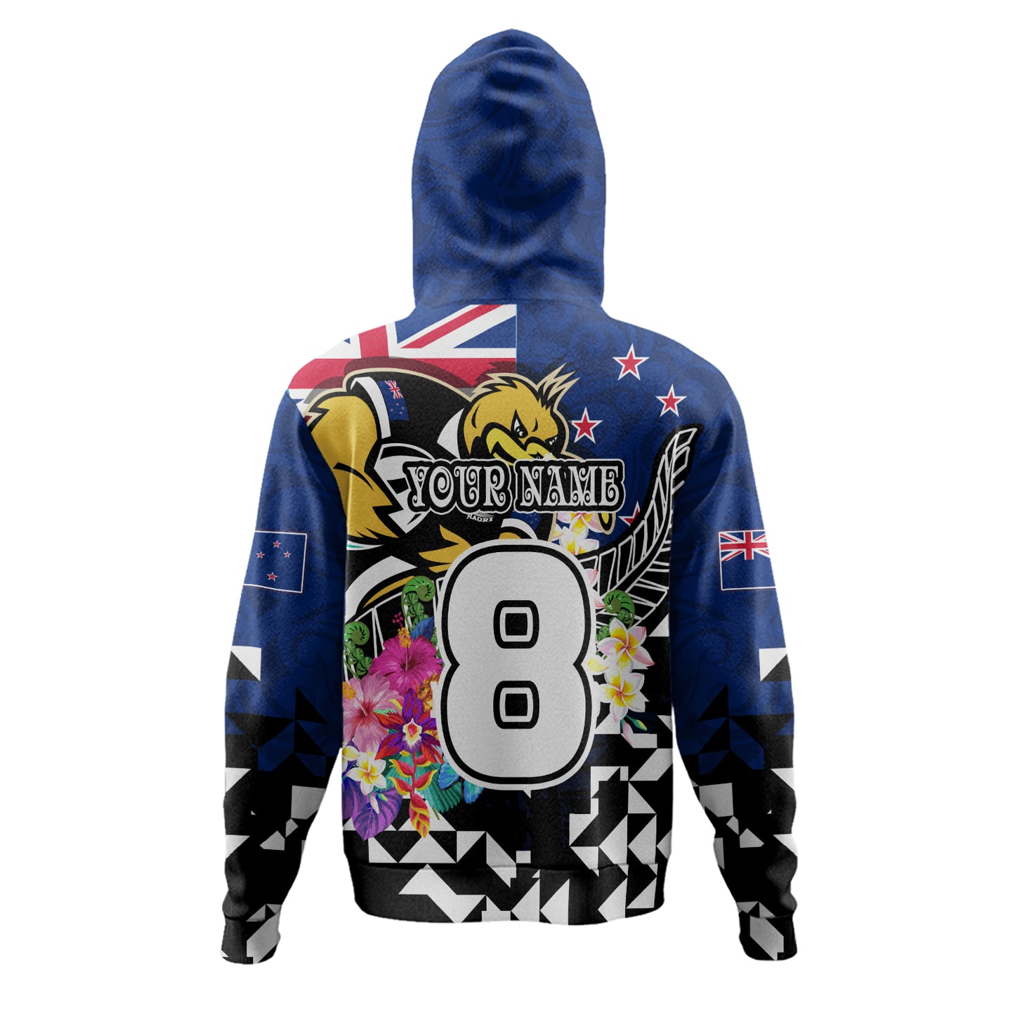 New Zealand Hoodie Custom Maori Kiwis Rugby Silver Fern Black Hexagon Tropical Jersey