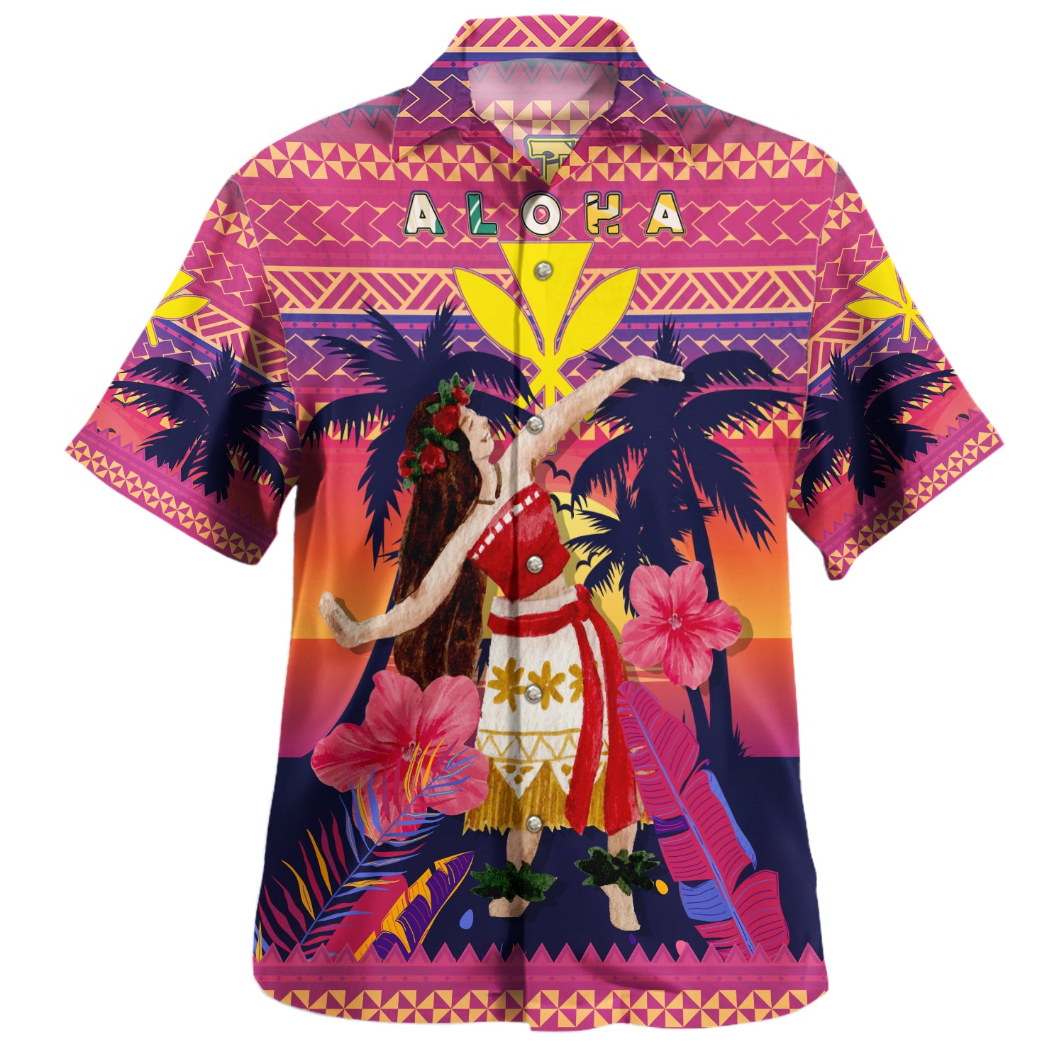 Hawaii Hawaiian Shirt Custom Aloha Hula Girl Dancing In Tropical Palm Trees At Sunset Kakau Style