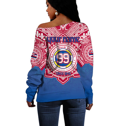 Hawaii Off Shoulder Sweatshirt Custom Saint Louis School Memor et Fidelis Brother Hood For Life Tribal Style