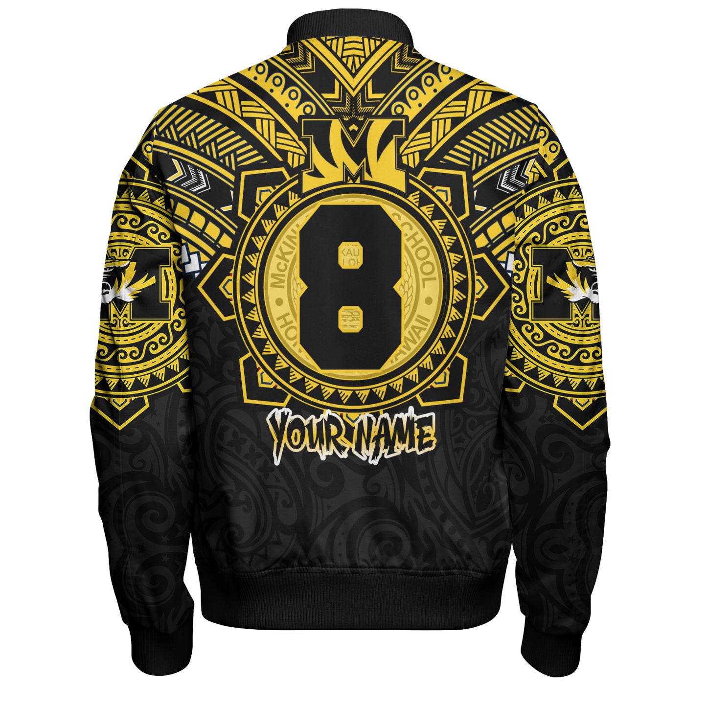 Hawaii Bomber Jacket Custom President William McKinley High School Black & Gold Super Tigers Tribal Style