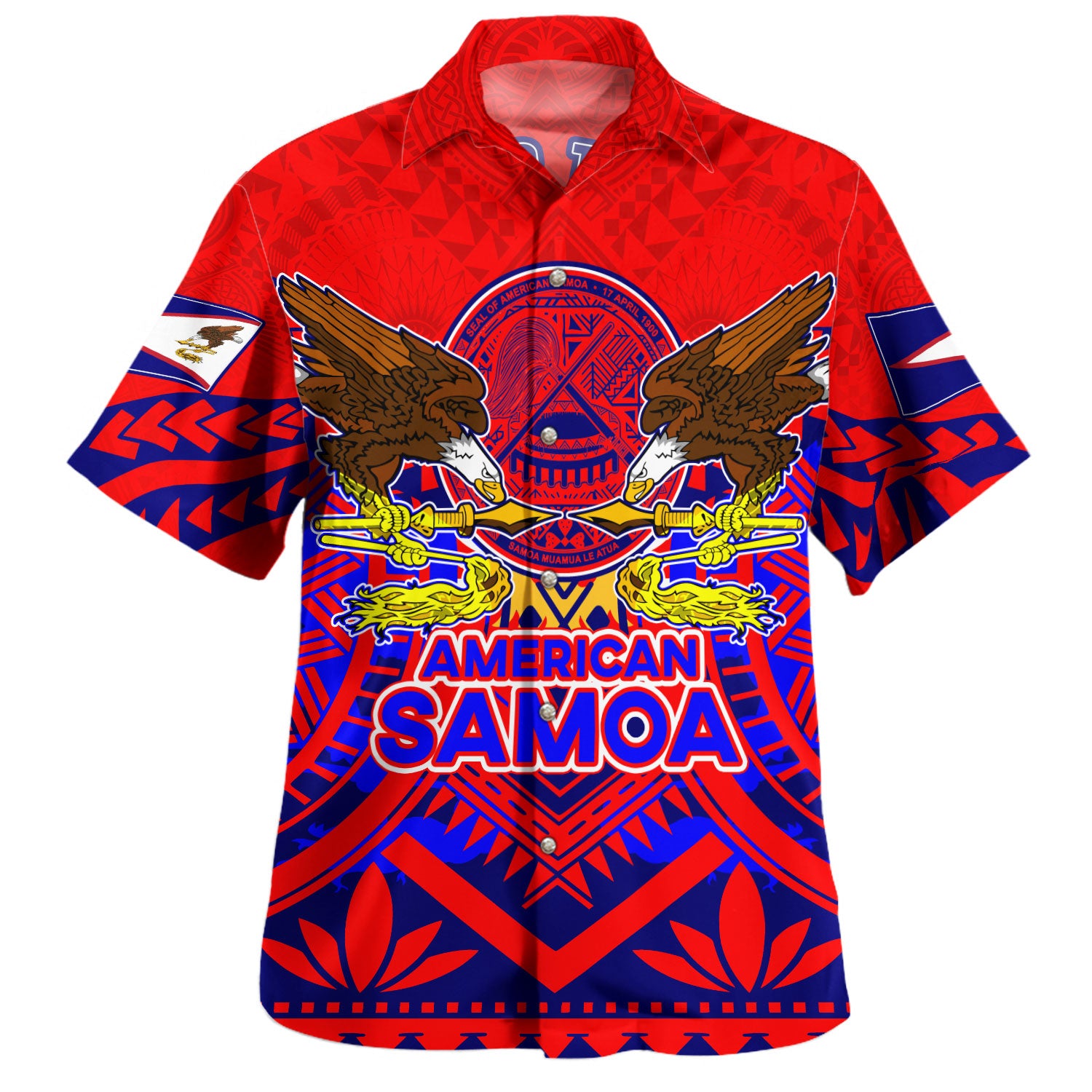 American Samoa Hawaiian Shirt Custom American Samoa Seal And Eagle Polynesian Tattoo Red