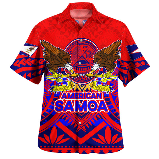 American Samoa Hawaiian Shirt Custom American Samoa Seal And Eagle Polynesian Tattoo Red