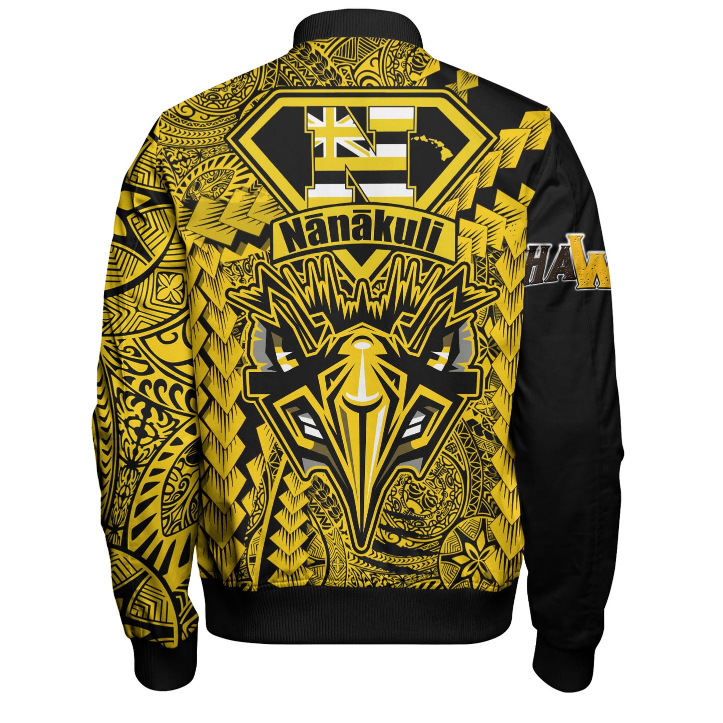 Hawaii Bomber Jacket Custom Nanakuli High and Intermediate School Home of the Golden Hawks Polynesian Style