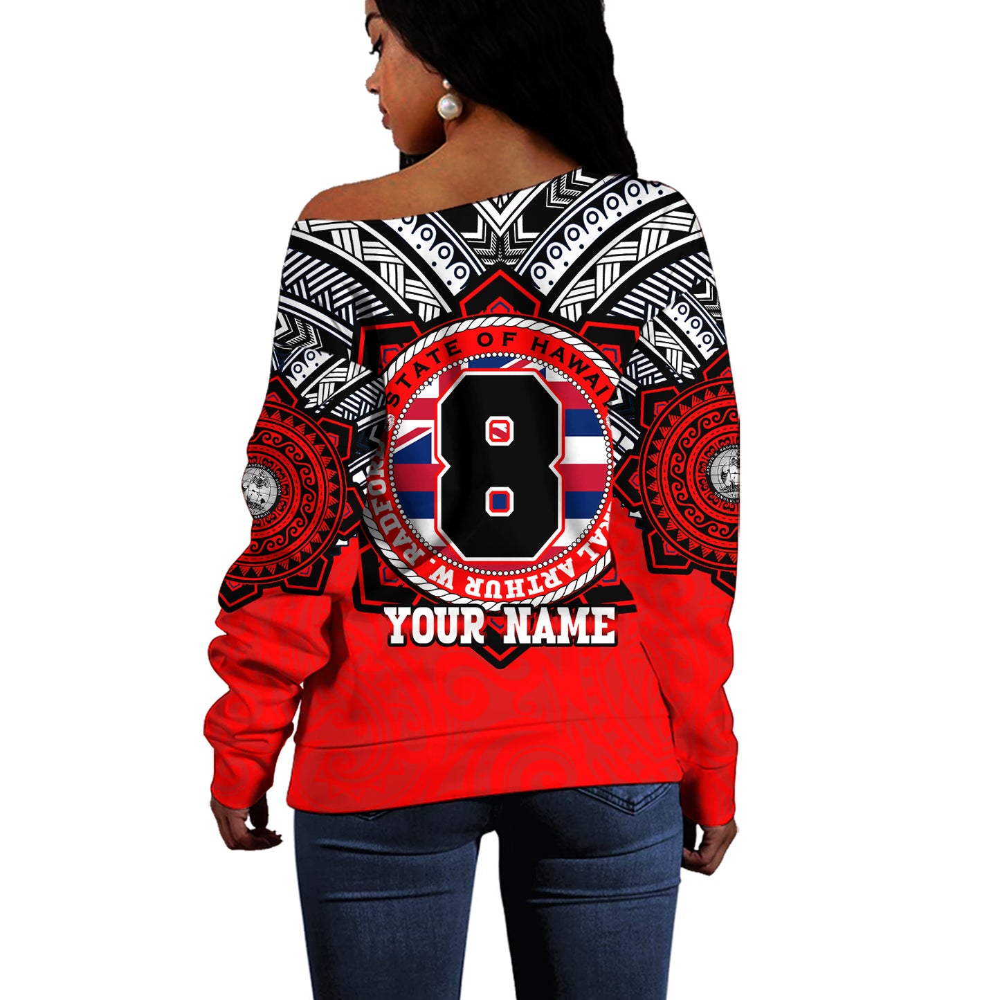 Hawaii Off Shoulder Sweatshirt Custom Radford High School Home Of The RamPage Tribal Style