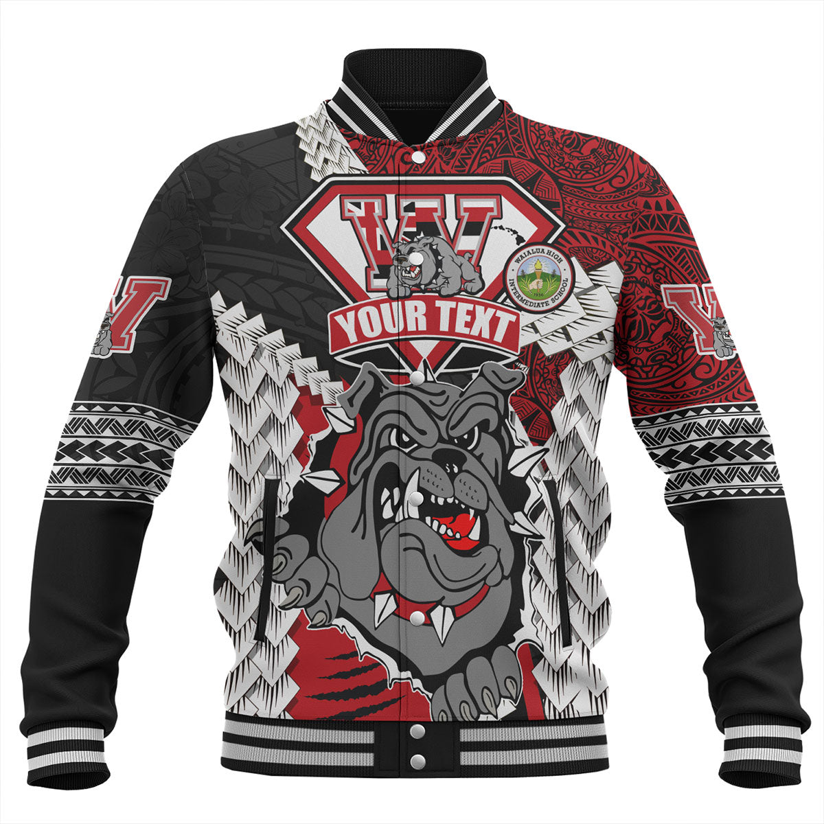Hawaii Baseball Jacket Custom Waialua High & Intermediate School Bulldogs Pride Polynesian Style
