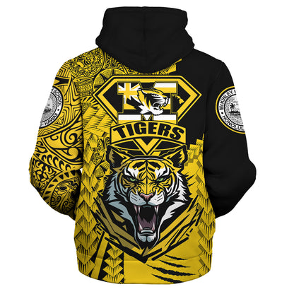 Hawaii Sherpa Hoodie Custom McKinley High School Tigers Black and Gold Polynesian Style