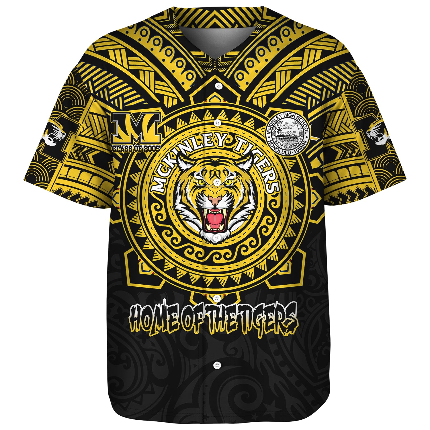 Hawaii Baseball Shirt Custom President William McKinley High School Black & Gold Super Tigers Tribal Style
