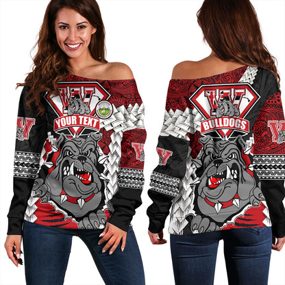 Hawaii Off Shoulder Sweatshirt Custom Waialua High & Intermediate School Bulldogs Pride Polynesian Style