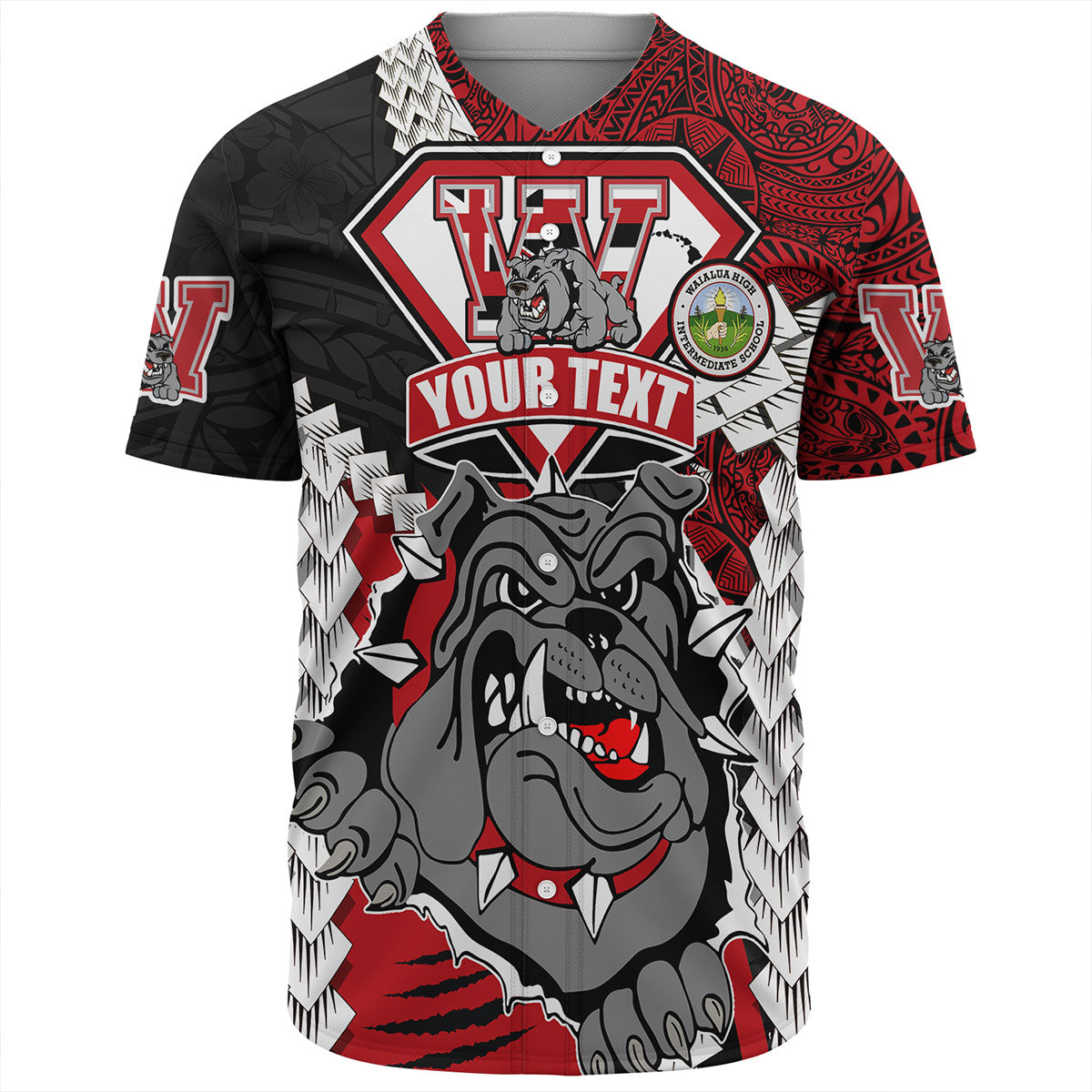 Hawaii Baseball Shirt Custom Waialua High & Intermediate School Bulldogs Pride Polynesian Style
