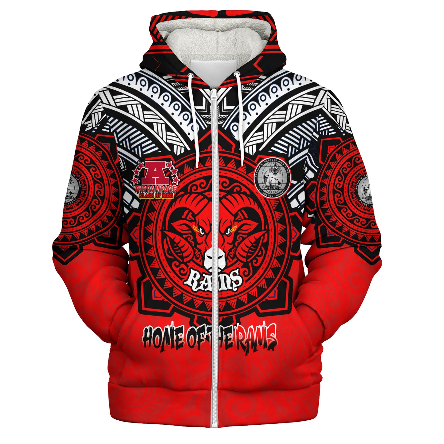 Hawaii Sherpa Hoodie Custom Radford High School Home Of The RamPage Tribal Style
