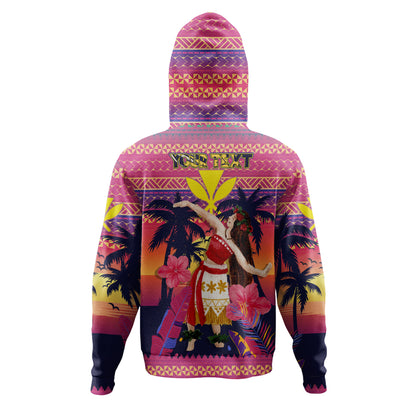 Hawaii Hoodie Custom Aloha Hula Girl Dancing In Tropical Palm Trees At Sunset Kakau Style