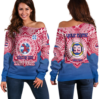 Hawaii Off Shoulder Sweatshirt Custom Saint Louis School Memor et Fidelis Brother Hood For Life Tribal Style