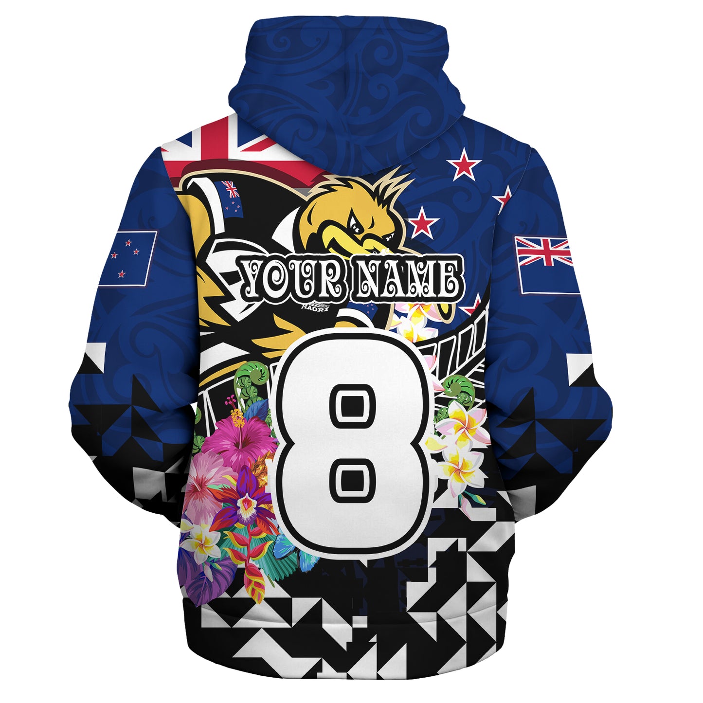 New Zealand Sherpa Hoodie Custom Maori Kiwis Rugby Silver Fern Black Hexagon Tropical Jersey