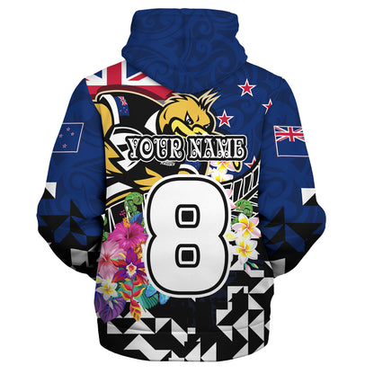 New Zealand Sherpa Hoodie Custom Maori Kiwis Rugby Silver Fern Black Hexagon Tropical Jersey