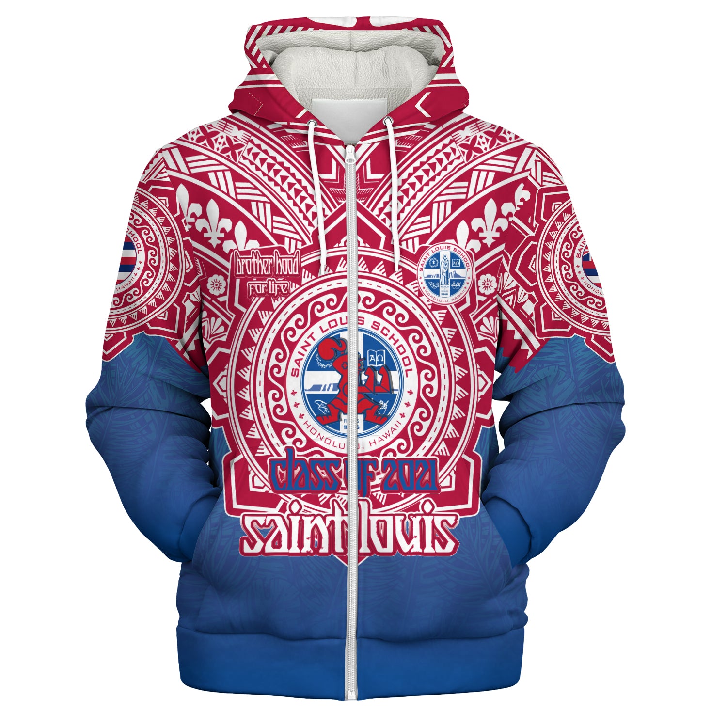 Hawaii Sherpa Hoodie Custom Saint Louis School Memor et Fidelis Brother Hood For Life Tribal Style