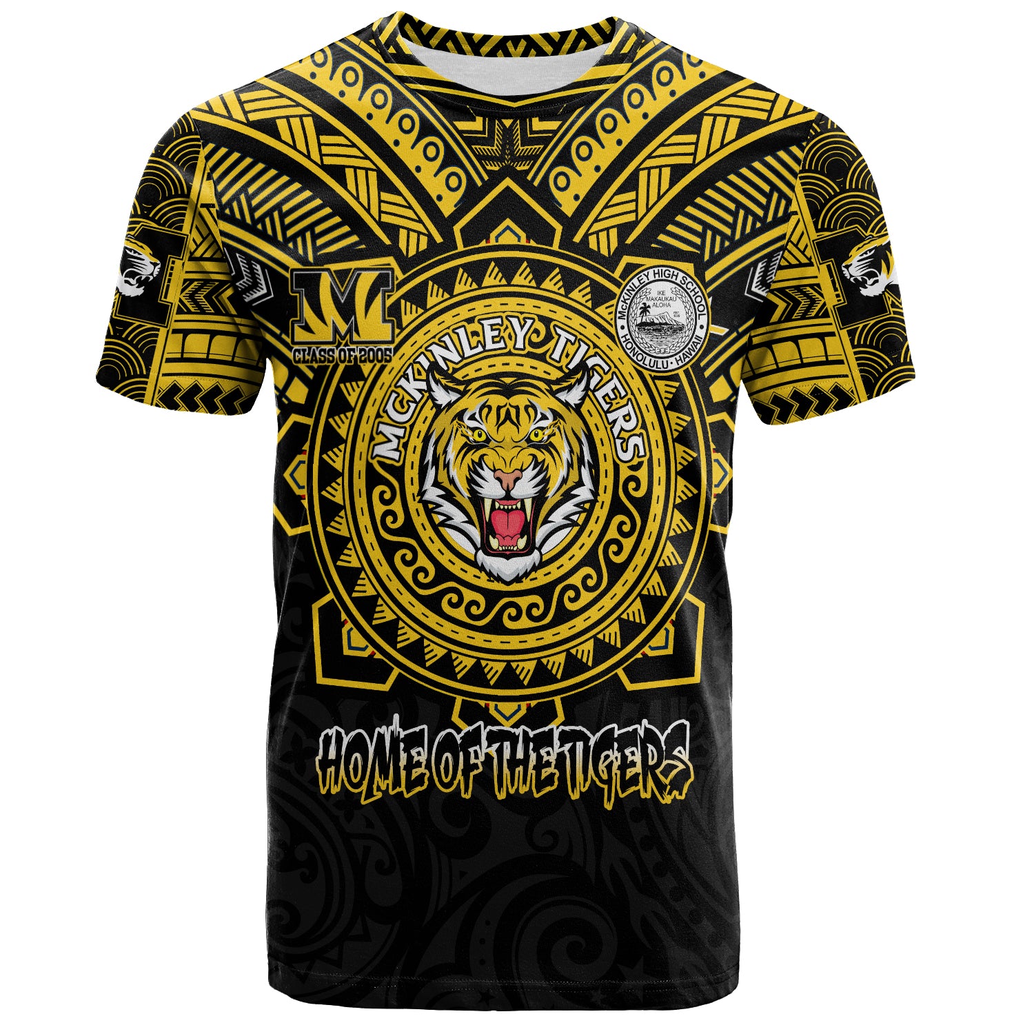 Hawaii T-Shirt Custom President William McKinley High School Black & Gold Super Tigers Tribal Style