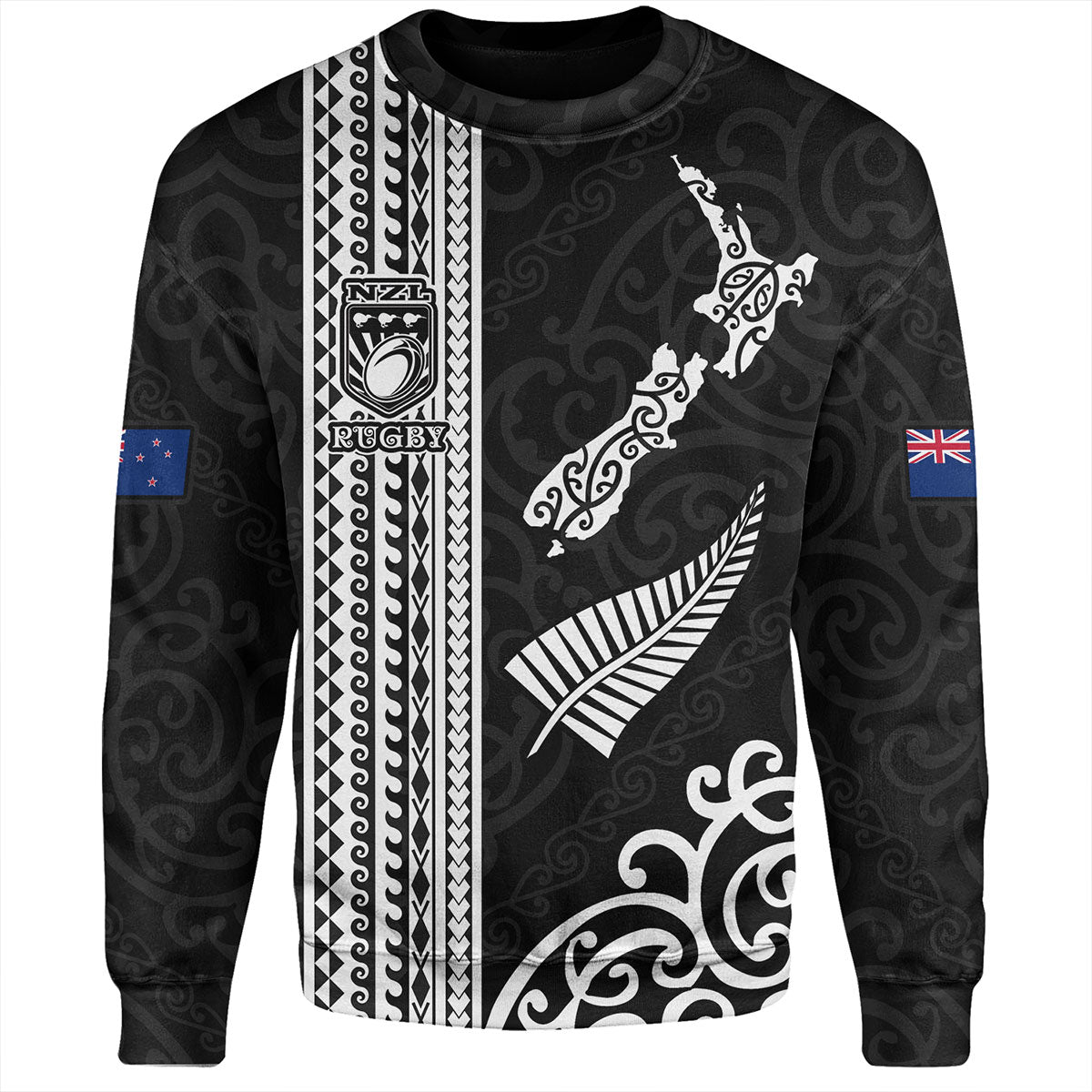 New Zealand Sweatshirt Custom NZ Rugby Silver Fern And Map Maori Tribal Black Jersey