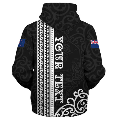 New Zealand Sherpa Hoodie Custom NZ Rugby Silver Fern And Map Maori Tribal Black Jersey